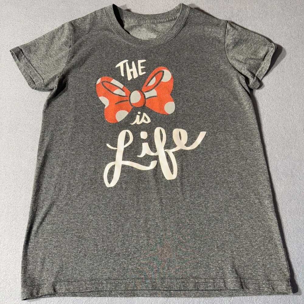 Disney Minnie Mouse Red Bow‎ "The Bow is Life" Gray TShirt Women's Size Medium